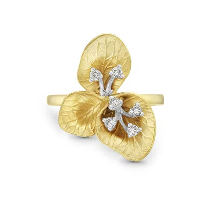 Artisan Women's Gold / White 14k Yellow Gold Floral Ring With Natural Diamonds