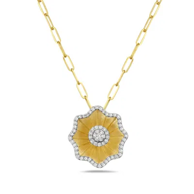 Artisan Women's Gold / White 14k Yellow Gold Flower Pendant With Natural Diamond