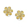 Artisan Women's Gold / White 14k Yellow Gold Flower Stud Earrings With Natural Diamond In Gold