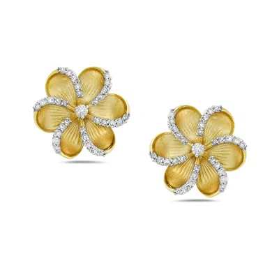 Artisan Women's Gold / White 14k Yellow Gold Flower Stud Earrings With Natural Diamond
