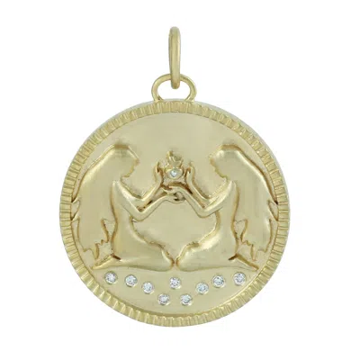 Artisan Women's Gold / White 14k Yellow Gold Gemini Zodiac Diamond Medallion Pendant In Gold/white