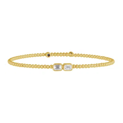Artisan Women's Gold / White 14k Yellow Gold Handmade Two-stone Diamond Bangle