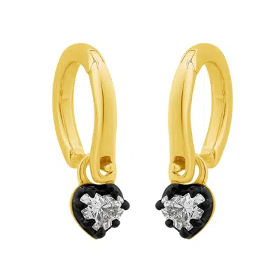 Artisan Women's Gold / White 14k Yellow Gold Heart Diamond Drop Hoop Earrings