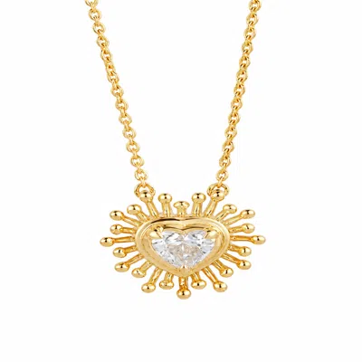 Artisan Women's Gold / White 14k Yellow Gold Heart Diamond Sunburst Pendant Necklace In Gold/white