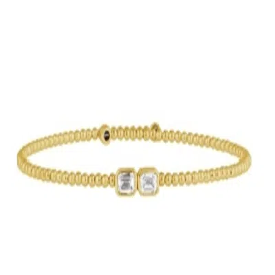 Artisan Women's Gold / White 14k Yellow Gold Horizontal Emerald Cut Diamond Beaded Bracelet In Gold/white