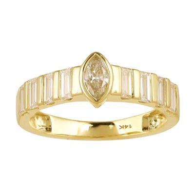 Artisan Women's Gold / White 14k Yellow Gold Marquise & Baguette Diamond Ring In Gold/white
