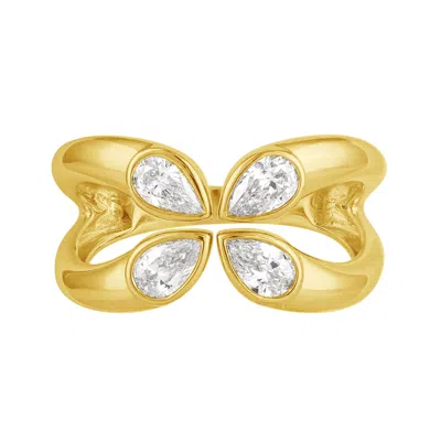 Artisan Women's Gold / White 14k Yellow Gold Marquise Diamond Open Bypass Ring