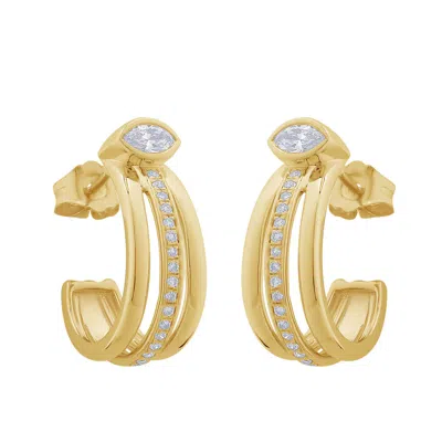 Artisan Women's Gold / White 14k Yellow Gold Marquise Diamond Open Hoop Earrings In Gold/white