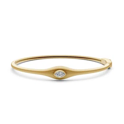 Artisan Women's Gold / White 14k Yellow Gold Marquise Diamond Ribbed Bangle Bracelet In Gold/white