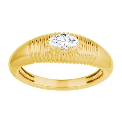 Artisan Women's Gold / White 14k Yellow Gold Marquise Diamond Ribbed Solitaire Ring In Gold/white