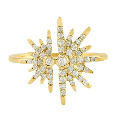 Artisan Women's Gold / White 14k Yellow Gold Micro Pave Diamond Starburst Ring In Multi