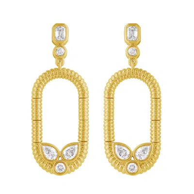 Artisan Women's Gold / White 14k Yellow Gold Multi-shape Diamond Ribbed Oval Drop Earrings