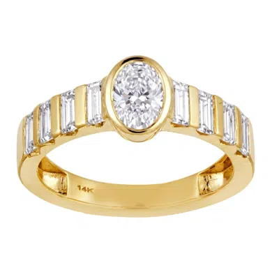 Artisan Women's Gold / White 14k Yellow Gold Oval & Baguette Diamond Ring In Gold/white