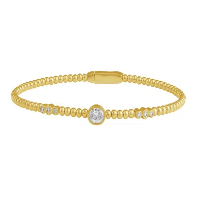 Artisan Women's Gold / White 14k Yellow Gold Oval Diamond Beaded Bangle Bracelet In Gold/white