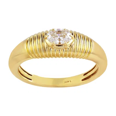 Artisan Women's Gold / White 14k Yellow Gold Oval Diamond Ribbed Solitaire Ring In Gold/white