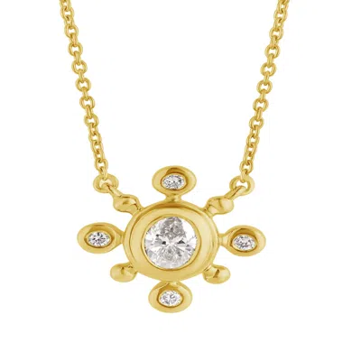 Artisan Women's Gold / White 14k Yellow Gold Oval Diamond Starburst Pendant Necklace In Gold/white