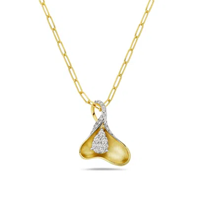 Artisan Women's Gold / White 14k Yellow Gold Pavé Diamond Flower Pendant Necklace