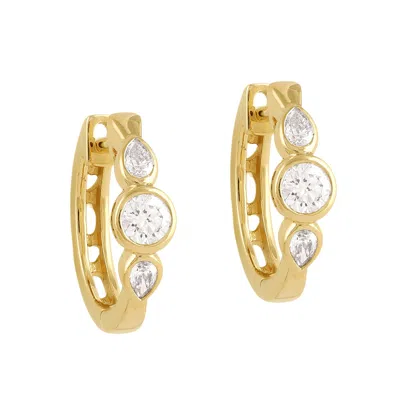 Artisan Women's Gold / White 14k Yellow Gold Pear & Round Diamond Hoop Earrings