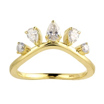 Artisan Women's Gold / White 14k Yellow Gold Pear Cut Diamond Crown Ring In Gold/white