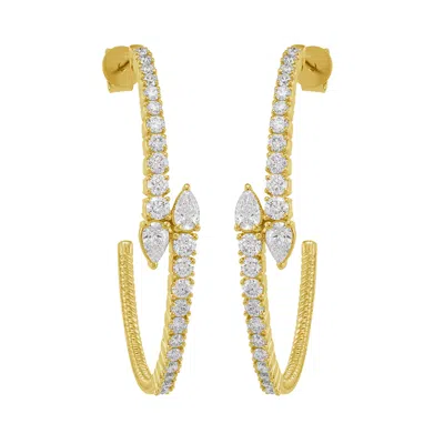 Artisan Women's Gold / White 14k Yellow Gold Pear Cut Diamond Open Hoop Earrings In Gold/white