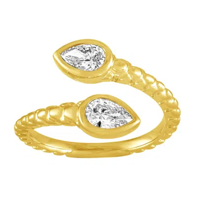 Artisan Women's Gold / White 14k Yellow Gold Pear Diamond Bezel Open Ring In Gold/white
