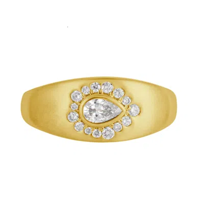 Artisan Women's Gold / White 14k Yellow Gold Pear Diamond Halo Signet Ring