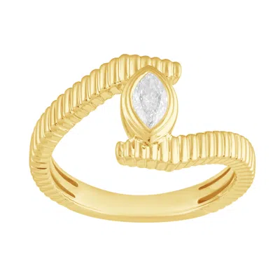Artisan Women's Gold / White 14k Yellow Gold Pear Diamond Open Bypass Design Ring In Gold/white