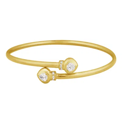 Artisan Women's Gold / White 14k Yellow Gold Pear Diamond Open Cuff Bangle Bracelet In Gold/white