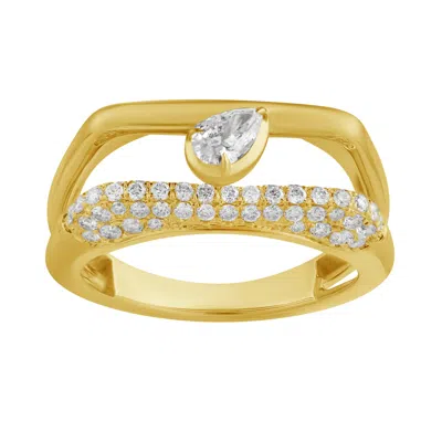 Artisan Women's Gold / White 14k Yellow Gold Pear Diamond Open Ring With Pave Diamonds