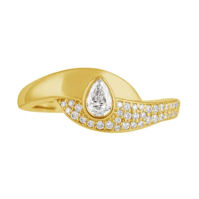 Artisan Women's Gold / White 14k Yellow Gold Pear Diamond Pave Band Ring