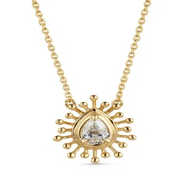 Artisan Women's Gold / White 14k Yellow Gold Pear Diamond Sunburst Pendant Necklace In Gold/white