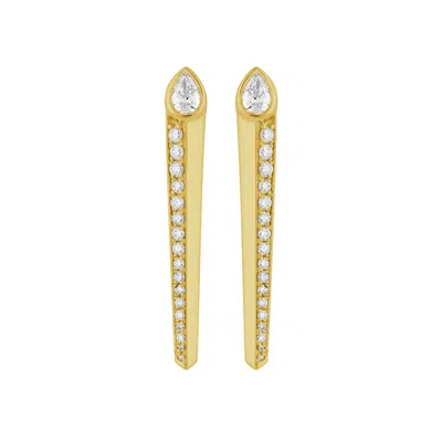 Artisan Women's Gold / White 14k Yellow Gold Pear Diamond Tapered Bar Earrings