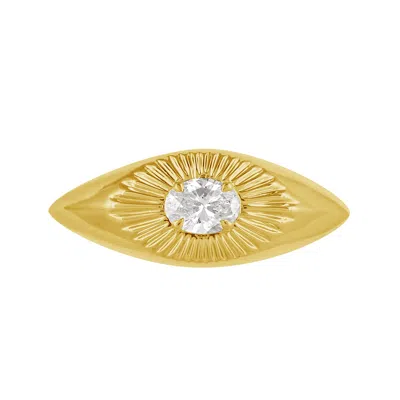 Artisan Women's Gold / White 14k Yellow Gold Sunburst Diamond Signet Ring