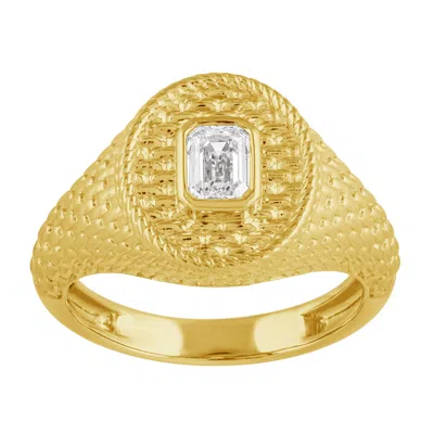 Artisan Women's Gold / White 14k Yellow Gold Textured Emerald-cut Diamond Signet Ring