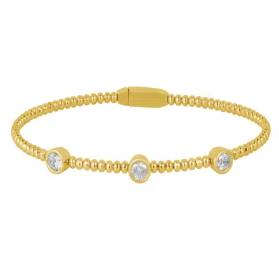 Artisan Women's Gold / White 14k Yellow Gold Three Round Diamond Beaded Bracelet In Gold/white