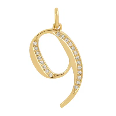 Artisan Women's Gold / White 14k Yellow Gold With Diamond "9" Initial Number Pendant