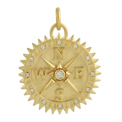 Artisan Women's Gold / White 14k Yellow Gold With Diamond Direction Compass Charm Pendant
