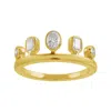 Artisan Women's Gold / White 14kt Yellow Gold Crown-style Ring With Oval, Emerald & Round Cut Diamonds In Multi