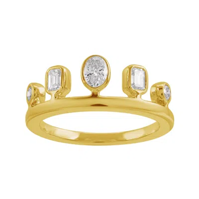 Artisan Women's Gold / White 14kt Yellow Gold Crown-style Ring With Oval, Emerald & Round Cut Diamonds In Multi