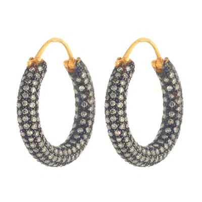 Artisan Women's Gold / White 14kt Yellow Gold Micro Pave Diamond Hoop Earrings In Multi