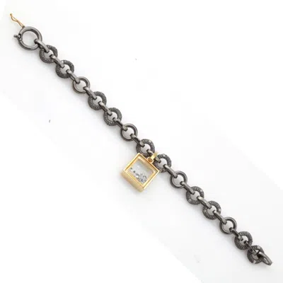 Artisan Women's Gold / White 18k Gold & 925 Silver With Diamond Link Chain Fixed & Flexible Bracelet In Gray