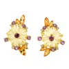 Artisan Women's Gold / White 18k Gold Carved Mixed Stone & Diamond Flower Stud Earrings In Gold