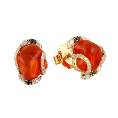 Artisan Women's Gold / White 18k Gold In Fire Opal With Sapphire & Diamond Stud Earrings In Multi
