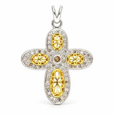 Artisan Women's Gold / White 18k White Gold & Yellow Gold Diamond Cross Pendant In Silver