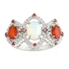 Artisan Women's Gold / White 18k White Gold Opal, Fire Opal & Pink Sapphire Diamond Cocktail Ring In Silver