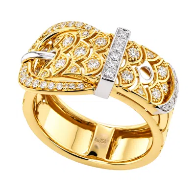 Artisan Women's Gold / White 18k Yellow & White Gold Diamond Panther Statement Ring In Multi