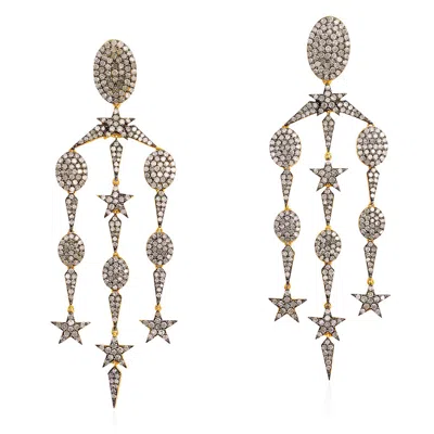Artisan Women's Gold / White 18k Yellow Gold & Silver Diamond Star Chandelier Earrings In Metallic