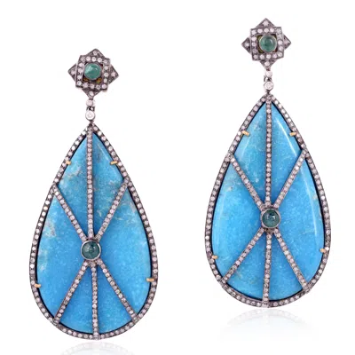 Artisan Women's Gold / White 18k Yellow Gold & Silver Turquoise & Diamond Statement Drop Earrings In Blue