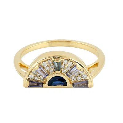 Artisan Women's Gold / White 18k Yellow Gold Baguette-cut Mixed Gemstone & Diamond Sunrise Ring