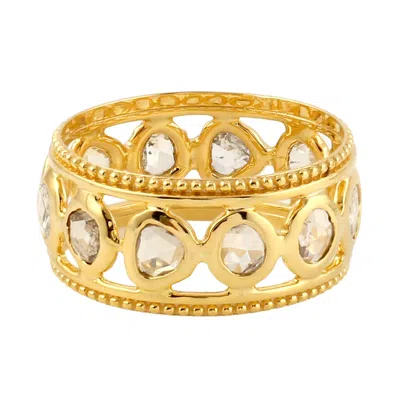 Artisan Women's Gold / White 18k Yellow Gold Band Ring With Uncut Diamonds